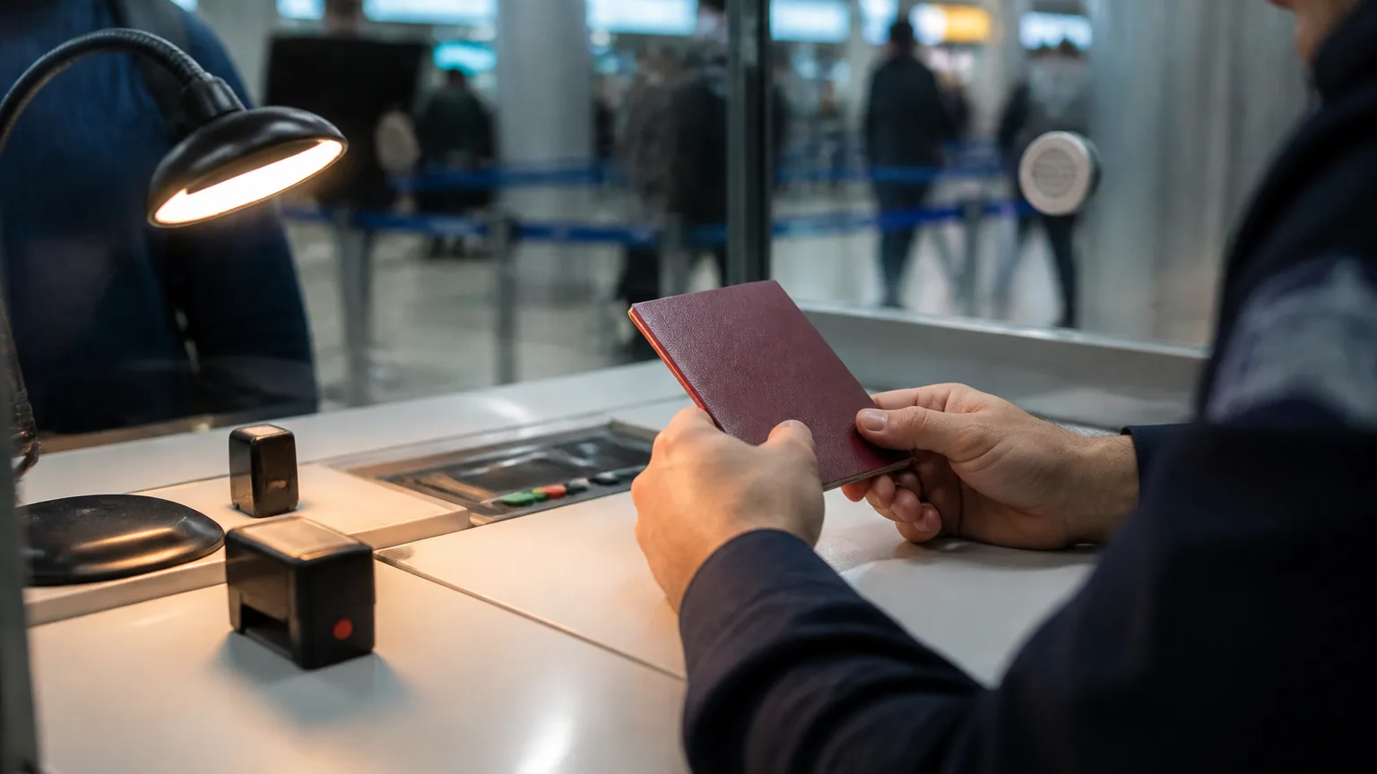 Kontrola platnosti cestovního pasu na turecké imigrační přepážce